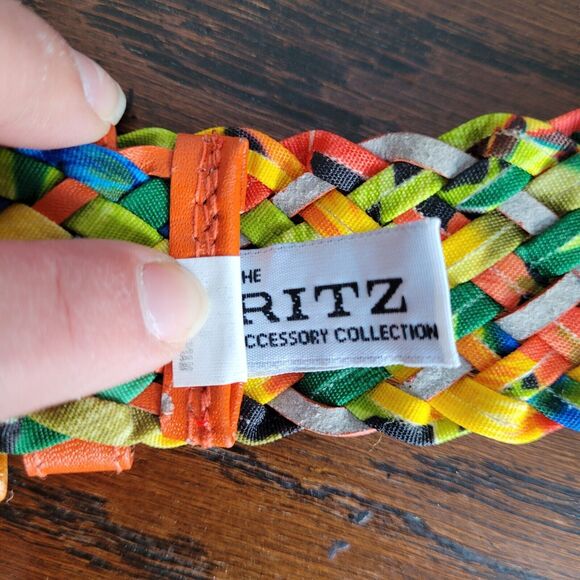 The Ritz Woven Fabric Belt M/L Adjustable Brown Buckle Vintage Taiwan - Picture 6 of 13